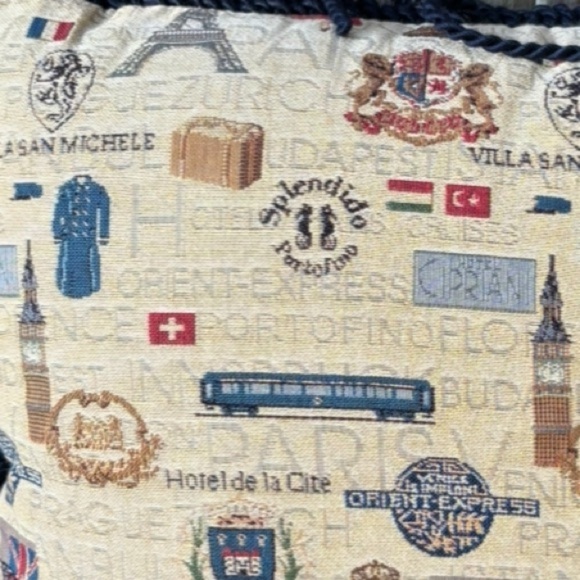 Orient Express Venice Paris Train Tapestry Fringed Throw Pillow 14” - Picture 4 of 7